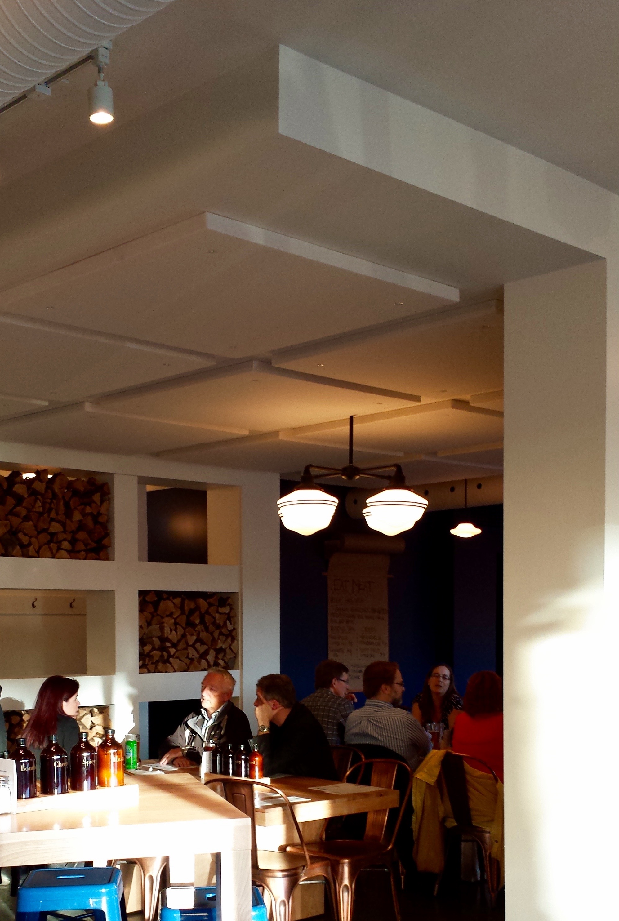 Restaurant noise level helped with ceiling acoustic panels 