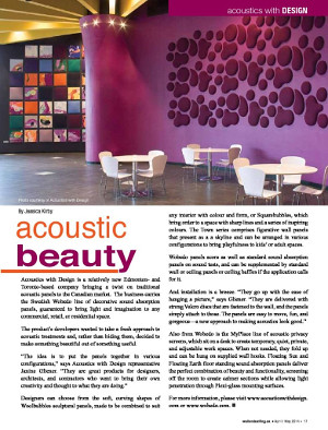 Acoustic Beauty article introduced Acoustics With Design to BC wall and ceiling trades.